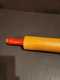 Vintage Wooden Rolling Pin Rotating Spinning Red Handles ...