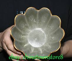 6.2'' Old Dynasty Ru Kiln Porcelain Gilt Poetry Word Lotus Flower Bowl Bowls | eBay