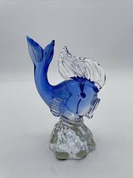 Arte Murano ICET Clear Art Glass Fish Cobalt Blue Figurine ...