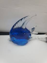 2) Art Glass Tropical Red & Blue Fish Paperweight Ocean Beach Nautical 4” Tall | eBay