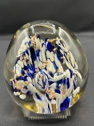 Cobalt Blue and Clear Glass with White Coral Paper Weight Big Bubbles 3" | eBay
