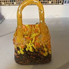 Vintage Hand Blown Yellow Multi Color Art Glass Purse Vase Handbag | eBay Australia