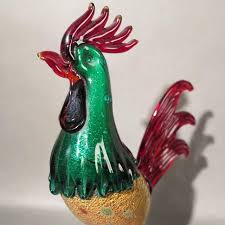 Large Murano Glass Rooster Figurine, 1950s | Chairish
