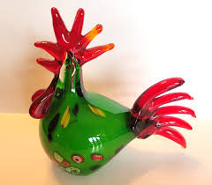 Hand Blown Art Studio Green & Red Glass Rooster 7" x 7" hollow core | eBay