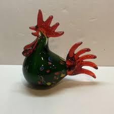 GLASS ROOTER MURANO Style Blown Glass Chicken Hen Figurine Red White $21.00 - PicClick