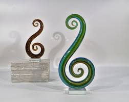 Mid Century Set of 2 Handmade Murano Glassware Art Glass Sculpture Multicolor Swirl Green, Blue, Yellow & Brown on Clear Base - Etsy Ireland