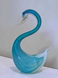 Large Seguso Murano, Aqua Blue Swan Figurine at 1stDibs | blue glass swans, murano swan, aqua swan