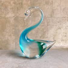 Vintage Lefton Art Glass Swan - Hand-blown Murano Style - Clear, Blue and Green Glass - 5-1/4" Tall - Made in Taiwan - Free US Shipping - Etsy Israel