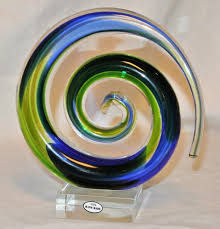 New Zealand Collection Hand Made Abstract Art Glass Swirl Sculpture-Blue Green | #1812484219