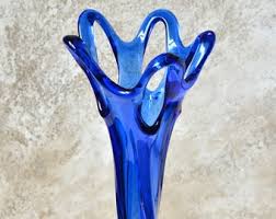 Vintage Twisted Stem Glass Vase for Flowers, Blue Blown Glass Vase, Size 17 Inch Tall Thin Vase for Single Flower, Art Decor for Living Room - Etsy