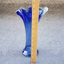 Art Glass Swung Vase 10 finger Unbranded Blue and Clear 12½" Tall Artist Issues · Whatnot: Shop, Sell, Connect