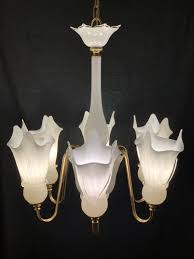 MURANO Chandelier Italian Seguso Art Glass Brass White ...