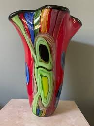 GLASS ART VASE BY DALE TIFFANY TREVOR ~ 13" Hand Blown Red Yellow Blue Green | eBay