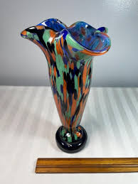 Tall Cobalt Blue Confetti Glass Vase With Orange and Green Accents - Etsy
