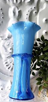 Blue Glass Vase With White Inside and Applied glass ribbon 8 ...