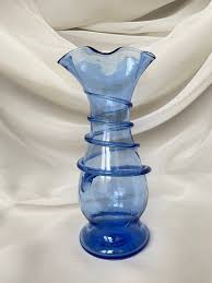Vintage Blue Glass Vase With Ruffled Rim in Tango Style - Etsy