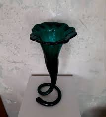 Vintage Tall Murano Flower Glass Vase / Flower Calla Lily Centerpiece Vase / Italian Hand Blown Green Murano Vase - Etsy