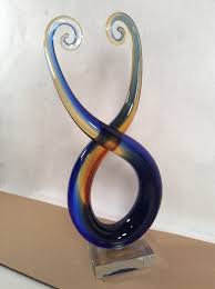 Vintage Murano art Blown Glass Large 12" tall,blue,yellow. | eBay