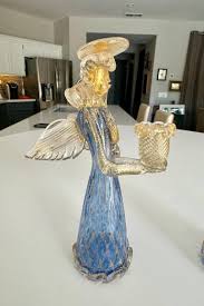 Pair Murano Venetian Blue and Gold Glass Angel Candle ...
