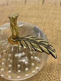 Glass Apple Paperweight With Brass Leaf and Stem, Vintage Hand Blown Controlled Bubbled Glass Apple Decor, Office Teacher Gift, FREE SHIP! - Etsy
