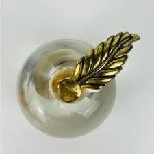 Accents | Ercole Murano Glass Apple Solid Brass Stem Leaf Controlled Bubble Paperweight | Poshmark