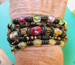 Vintage Boho Colorful 5 Strand Bracelet With Glass Brass ...