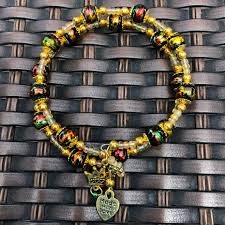 Matalic Swirled Black Glass and Gold Tone Metal Bead ...