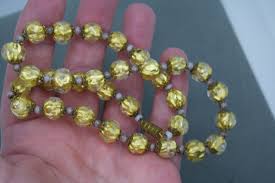 VINTAGE ITALIAN VENETIAN GOLD FOIL GLASS BEAD NECKLACE 17'' 44cm | eBay