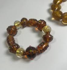 Beautiful Amber Trio Bracelet set Abstract Glass designs w/large textured beads | eBay