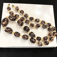 Vtg Murano Venetian Aventurine Glass Nugget Bead Graduated ...