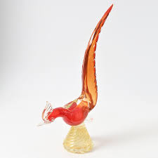 Vintage Italian Red and Gold Murano Glass Bird Figurine ...