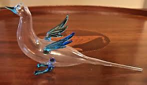 Blown Glass Swan Bird, Clear, Blue Wings Beak Feet, 7" Long ...