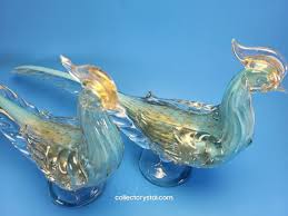 Murano Venetian Italy blue & gold Pair of Glass Pheasants ...