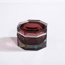 Hand Blown Octagonal Murano Glass Box in Smoked Garnet For ...