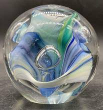 Sold at Auction: AY Signed Swirled Blue Art Glass Paperweight