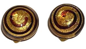 VINTAGE MURANO GLASS GOLD FLECK SPIRAL ARTISAN CLIP EARRINGS ...