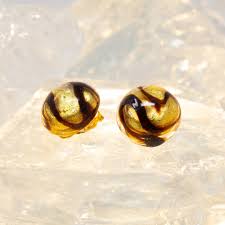 Vintage Handmade Murano Glass Clip Earrings, Round Gold ...