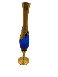 Vtg Czech Bohemian Cobalt Blue And Gold Enamel Vase Hand ...