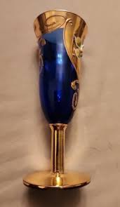 Vintage Bohemian Cobalt Cordial Hand Painted Glass 24K Gold ...