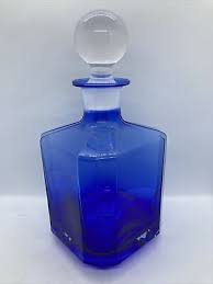 Vintage Blue Heavy Glass Classic Decanter W/Ground Neck Clear Stopper 10" Tall | eBay
