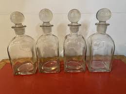 Set of Four (4) Block Ivima Portugal Hand Blown Etched Glass ...