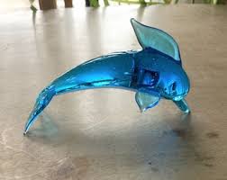 Set/3 Glass Dolphins or Whales in Blue and White Glass - Etsy