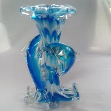 Blown Glass With Two Dolphins Wave Statue Blue White Clear Figurine 9" | eBay