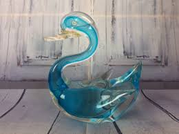 Vintage Hand Blown Murano Glass Swan, Sommerso Blue and ...