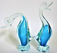 Goose Art Glass Figurines, 8" Blue Cased Venetian Style ...