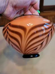 Signed Linsay Art Glass Vase Pulled Feathers Black Orange ...