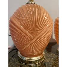 1980 Art Deco Shell Style Peach Table Lamps- a Pair | Chairish