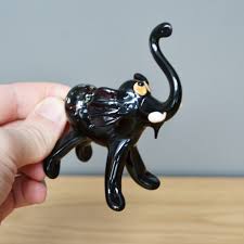 Glass Elephant Figurine Animals Glass Black Elephant Trunk up Sculpture Art Glass Toys Murano Elephants Animals Gift for Birthday Elephant - Etsy