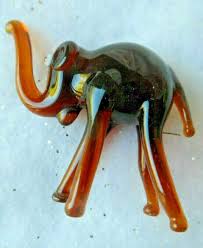 Art Glass Hand Blown Elephant - AMBER COLOR w/WHITE EYES, TRUNK UP -2-1/2" | eBay