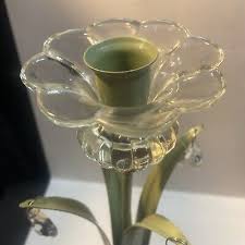 Vintage Metal Leaf and Prisms Green Candle Stick Holder 12.5” | eBay